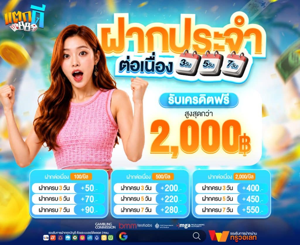 ฝากประจำต่อเนื่อง รับเครดิตฟรีสูงสุด 2000